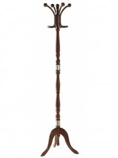 מתלה בגדים מעוצב דגם 442, חומרי יצור: עץ בוק בשילוב מתכת בגימור כרום סטן. 8 מתלים בראש הקולב עשויים פלסטיק. גוון עץ: דובדבן / אגוז