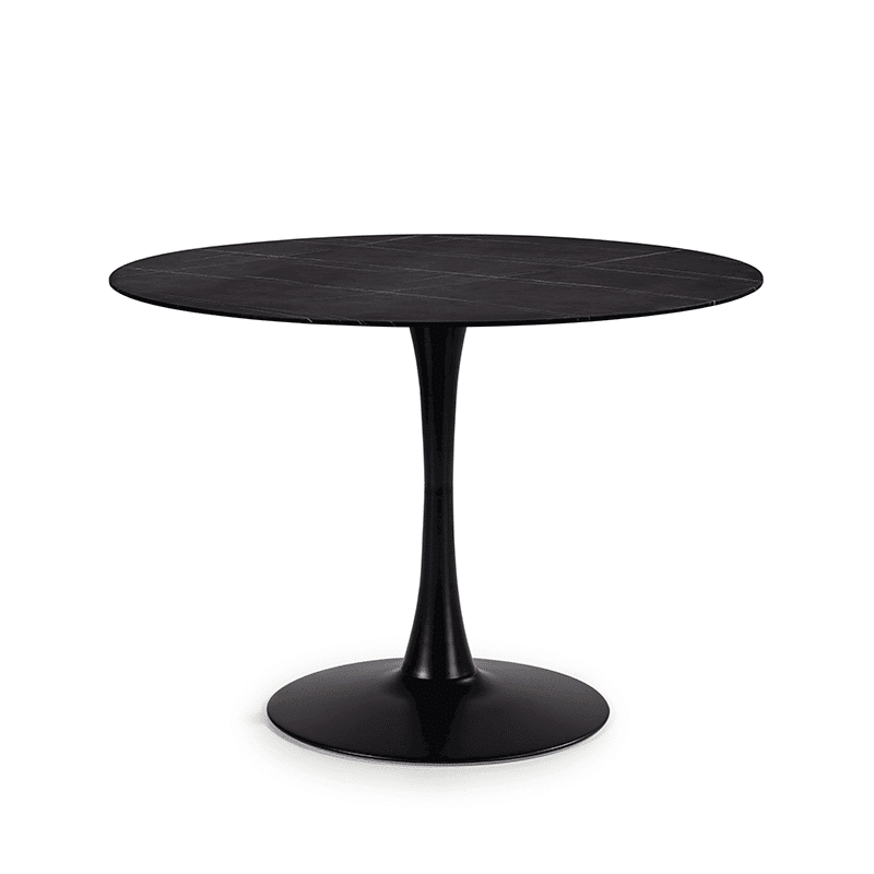 שולחן עגול עם פלטה דמוי שיש שחור